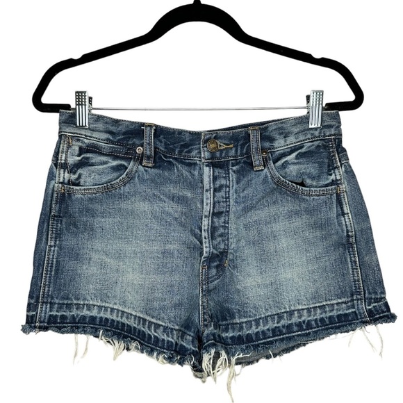 Free People Costello Blue Vintage Frayed Hem Cutoff Denim Jean Shorts 27 - Picture 1 of 12